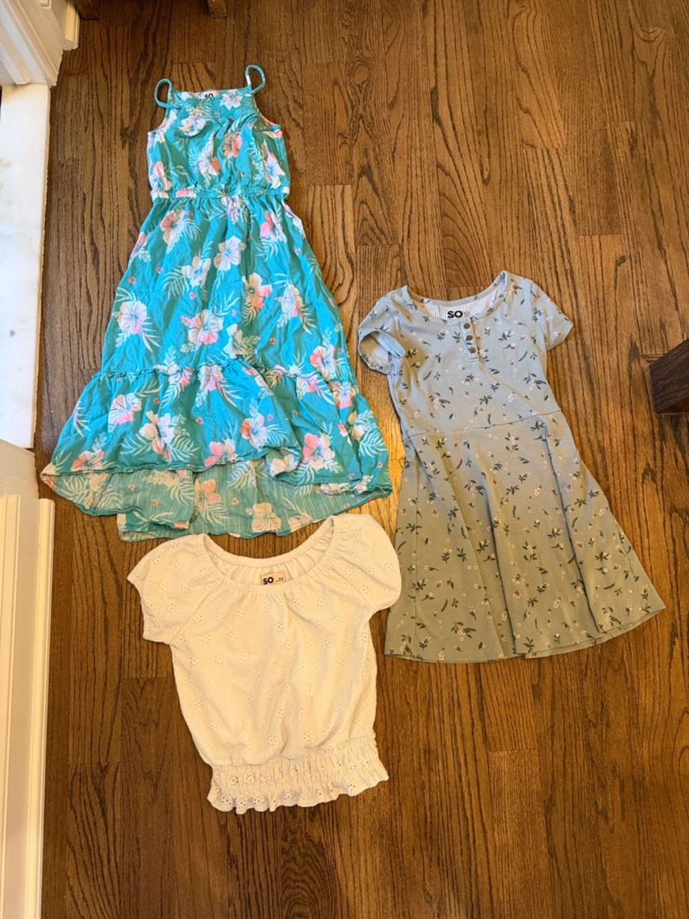 SO Girls' Teal Floral Tiered Sundress with Pink Accents BUNDLE 3 items